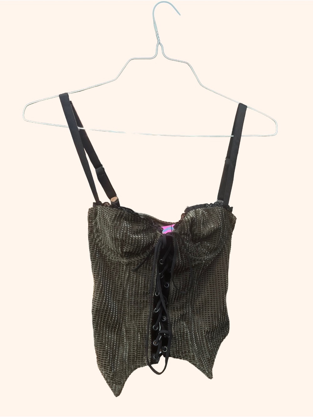 Edikted Olive Lace-Up Bustier Bodysuit with Black Straps